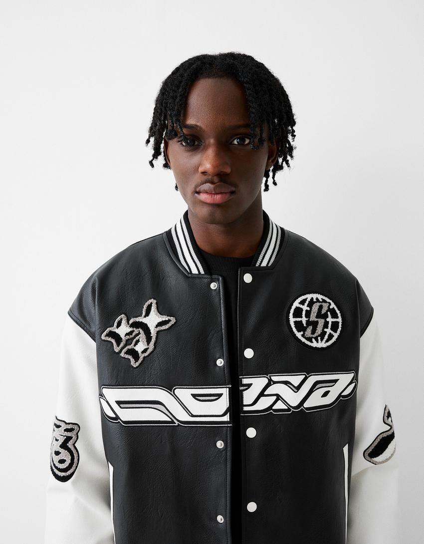 Casaco bomber polipele varsity-Preto-2