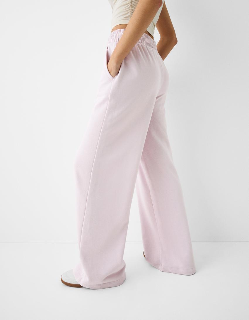 بنطلون من نسيج البلش بساق عريضة-بنفسجي-3