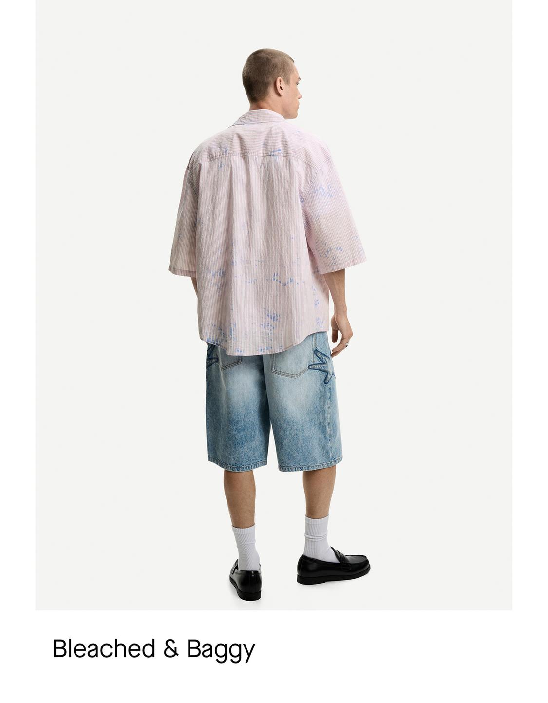 Striped oversize bleached shirt with short sleeves