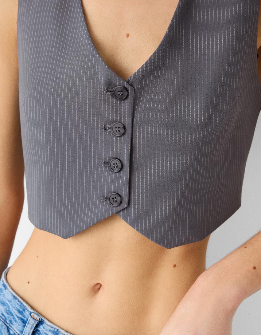 Blazer gilet sans manches tailoring cropped-Gris foncé-6