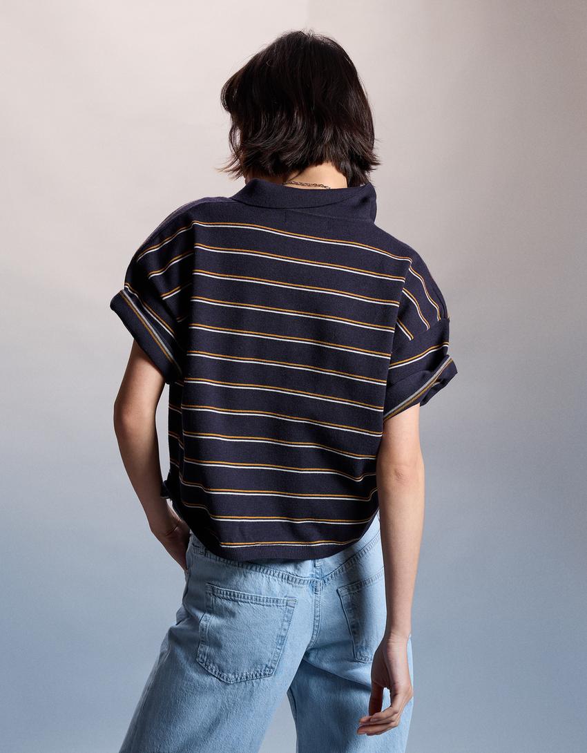 Camisola gola de polo riscas-Marinho