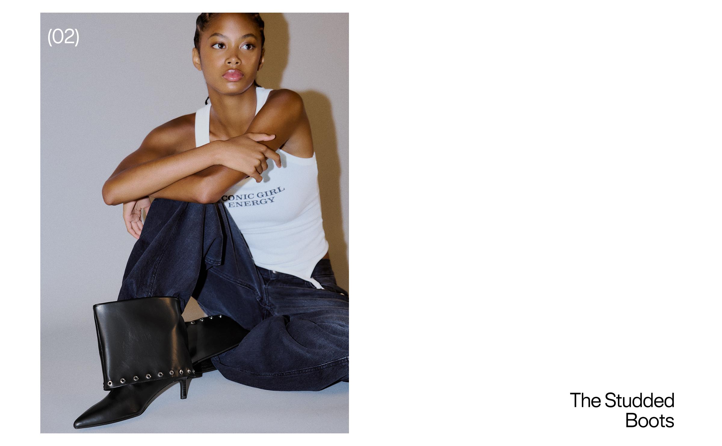 STUDDED TROUSER HEEL ANKLE BOOTS — BLACK