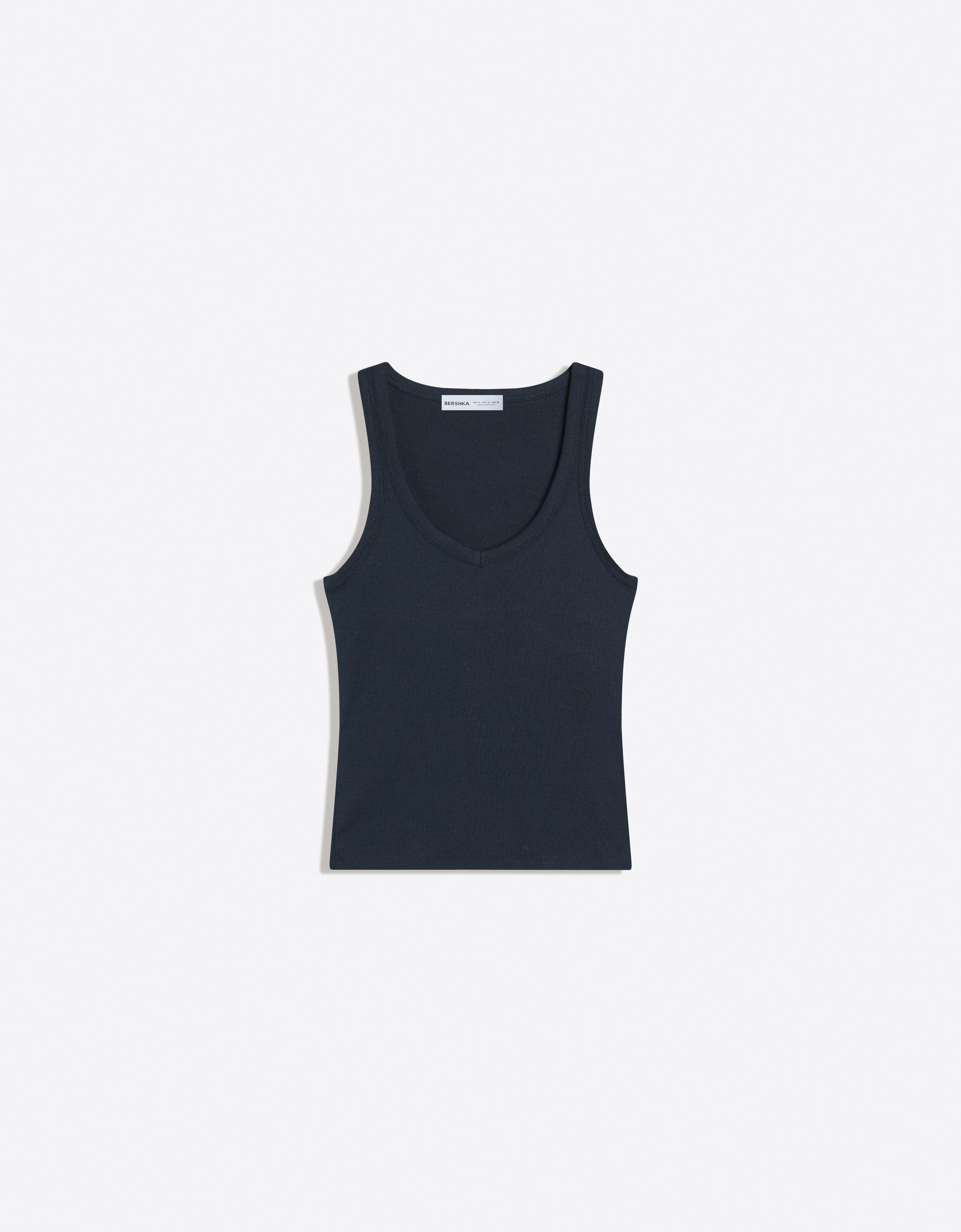 V-neck strappy vest top — Navy