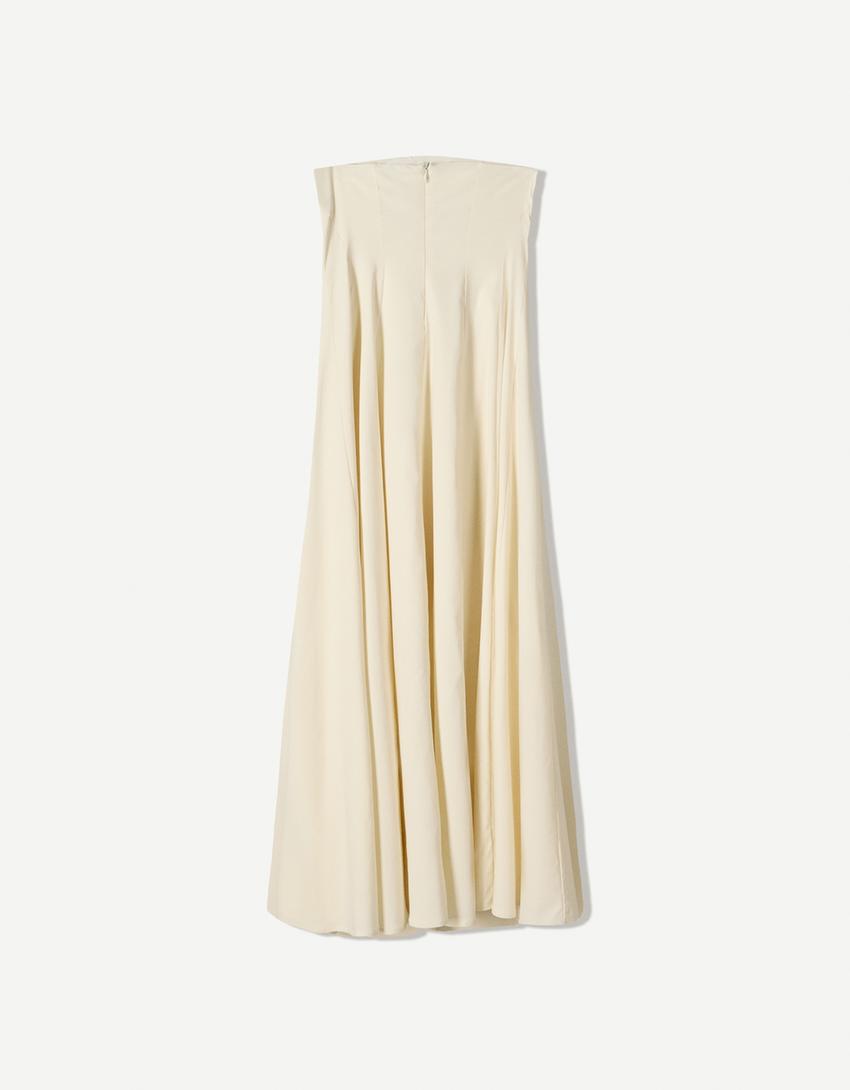 Bandeau neckline midi dress-Sand