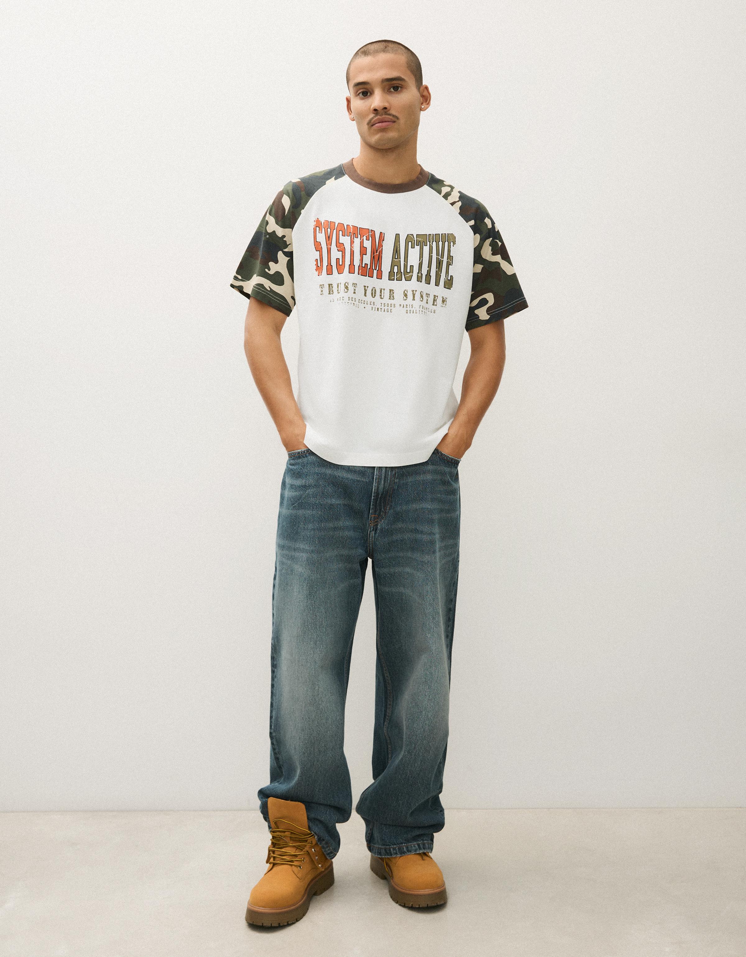 Short sleeve raglan print T-shirt — Off white