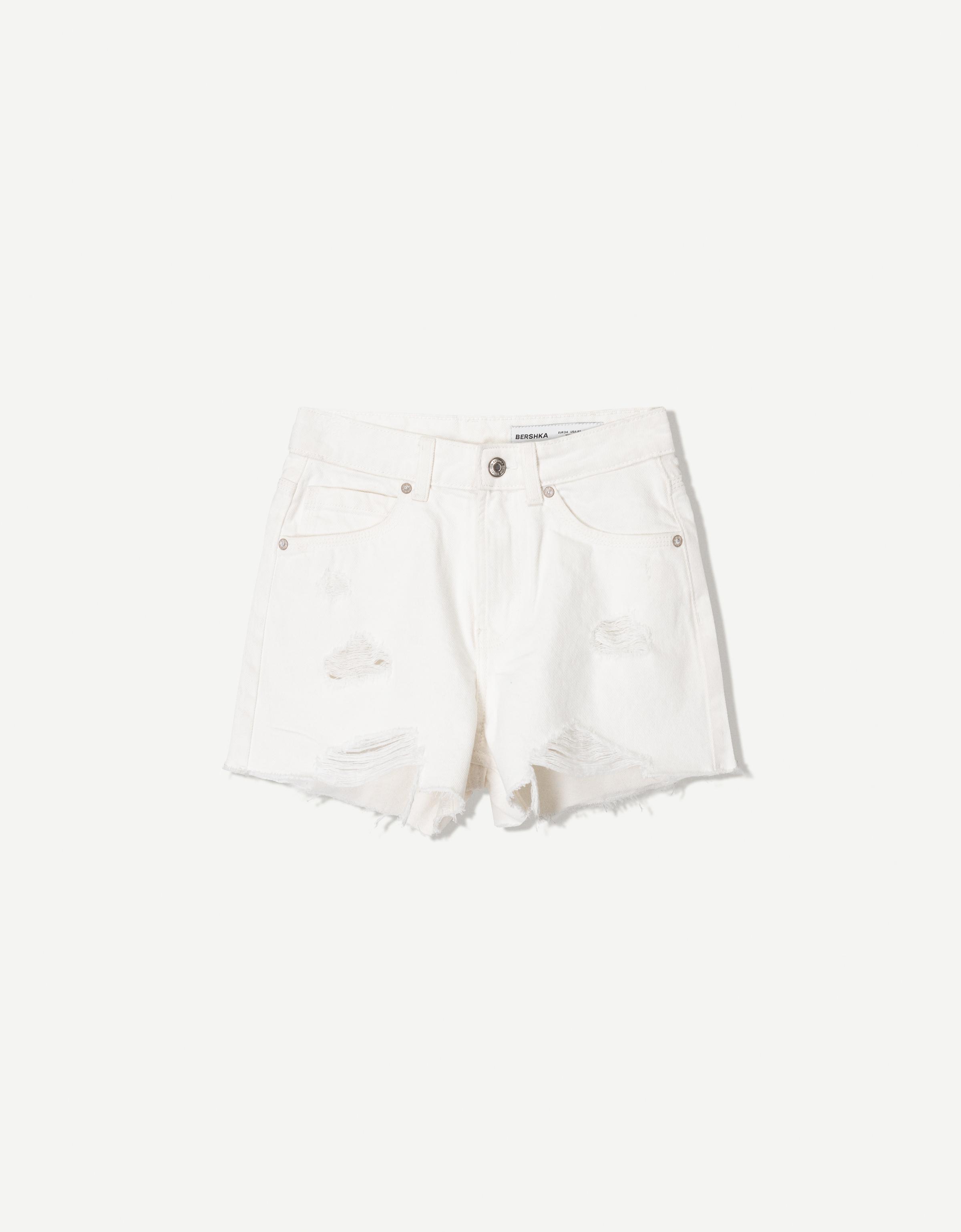 Bershka Jeansshorts Mit Rissen Damen 38 Weiss