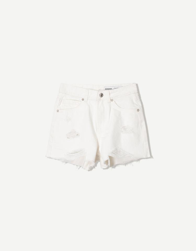 Distressed denim şort