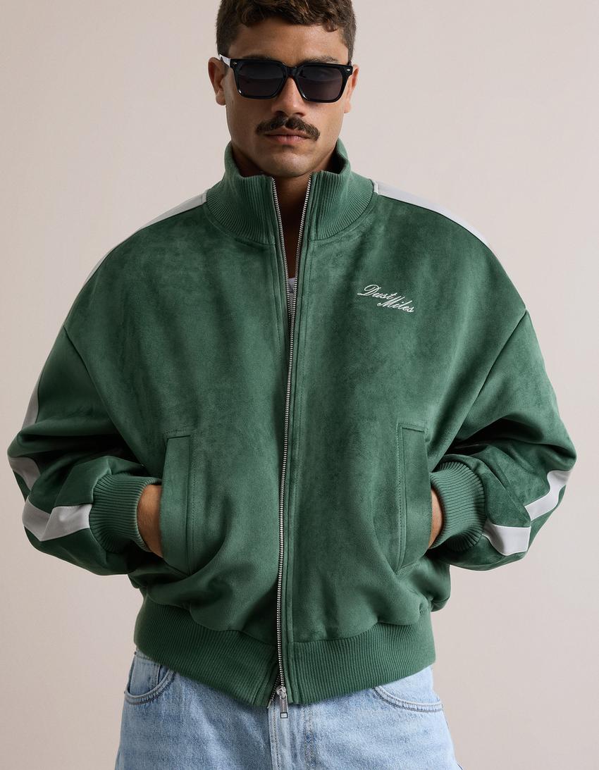 Faux suede boxy fit jacket-Green