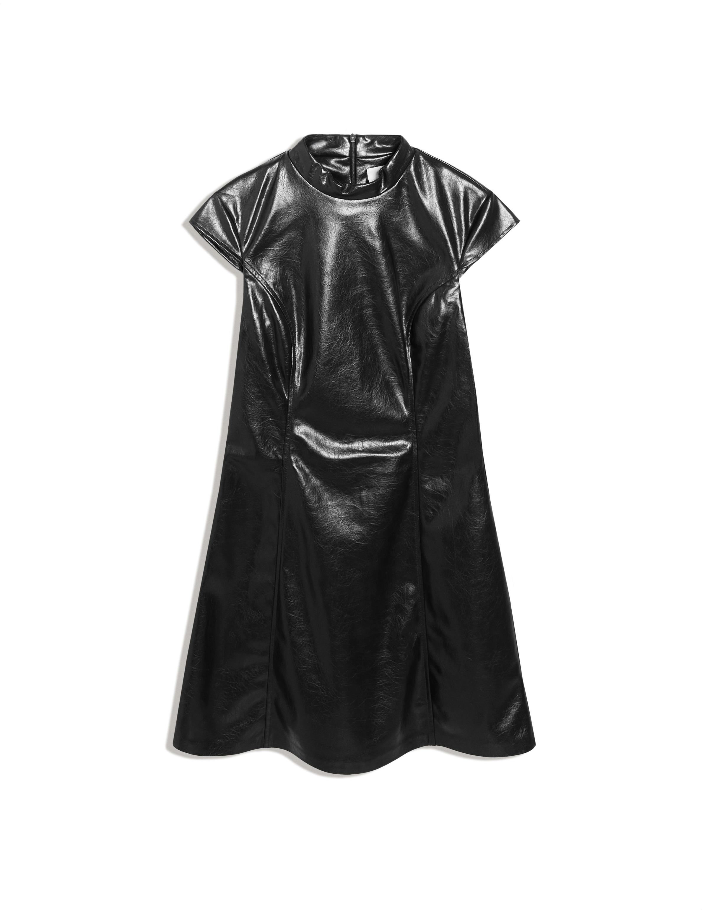 Leather effect mini dress with a high neck — Black