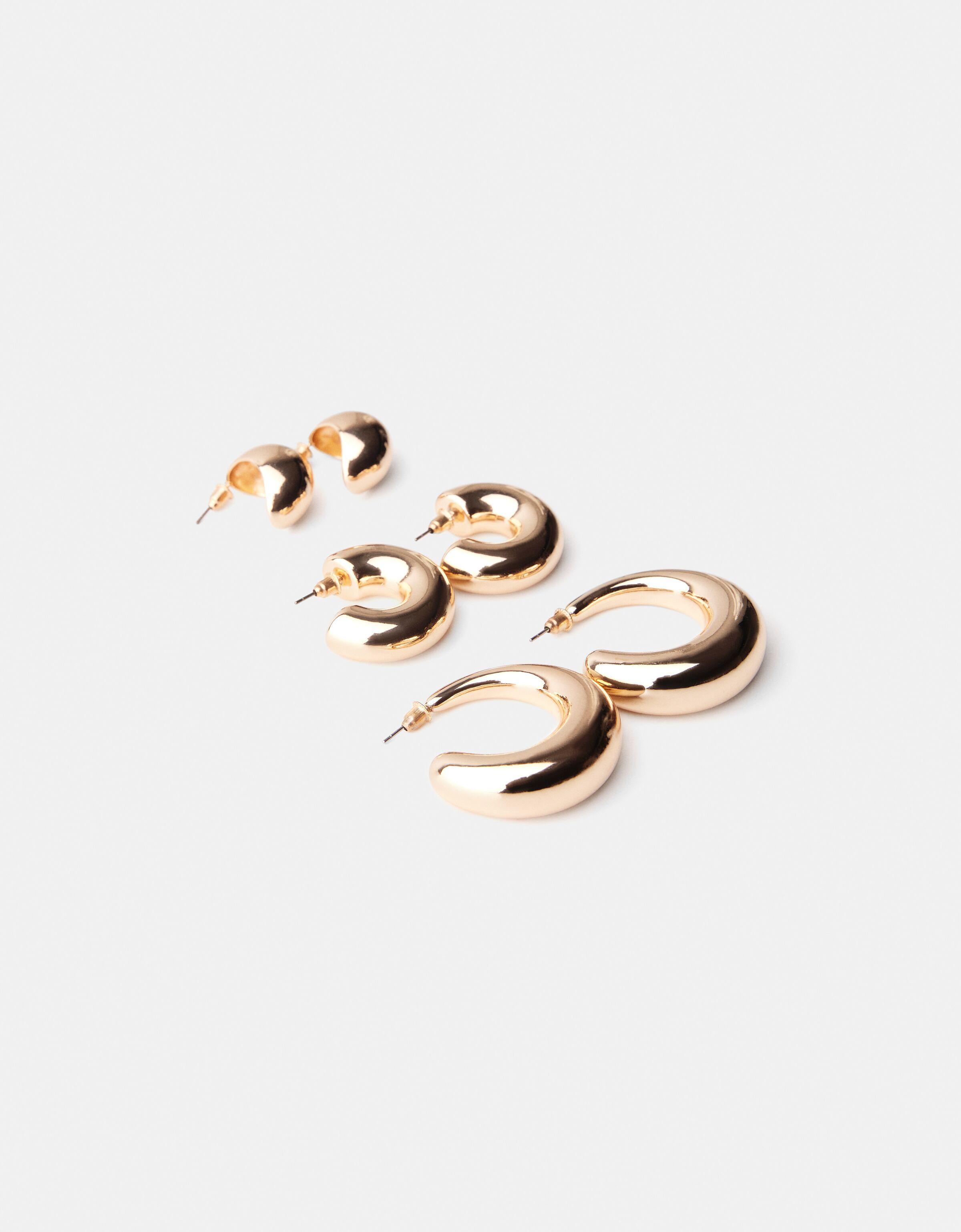 3-pack of chunky hoop earrings — Gold