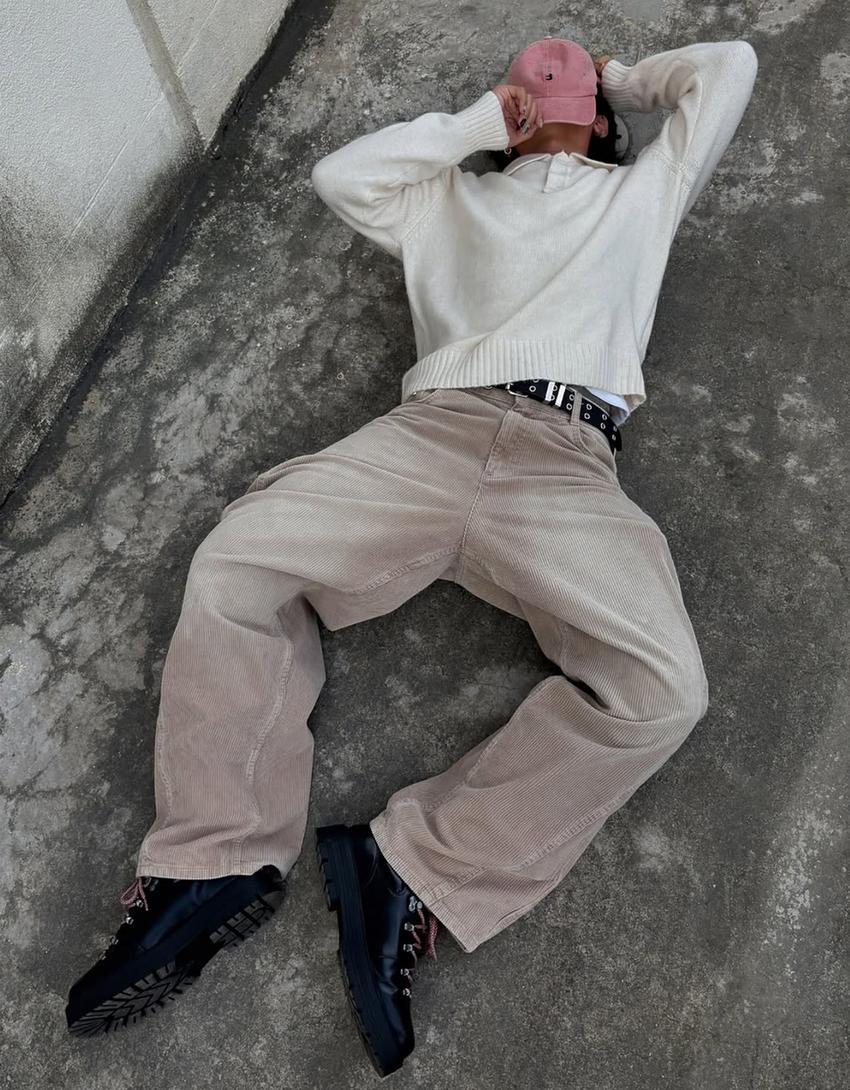 Polo collar sweater-Sand