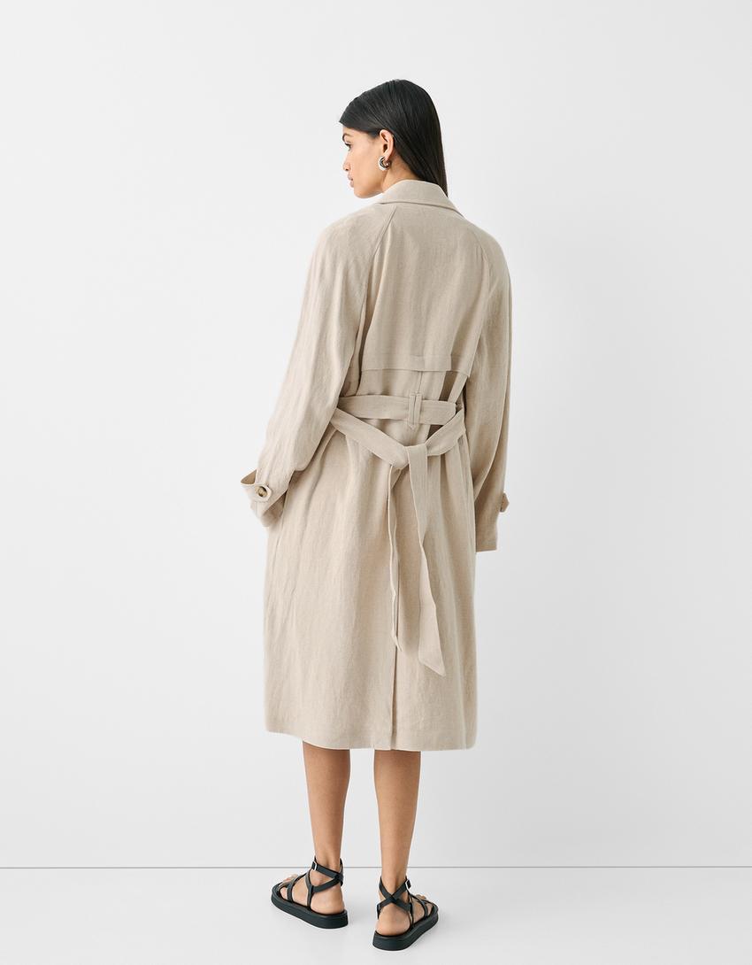 Sobretudo trench com linho-Bege-2