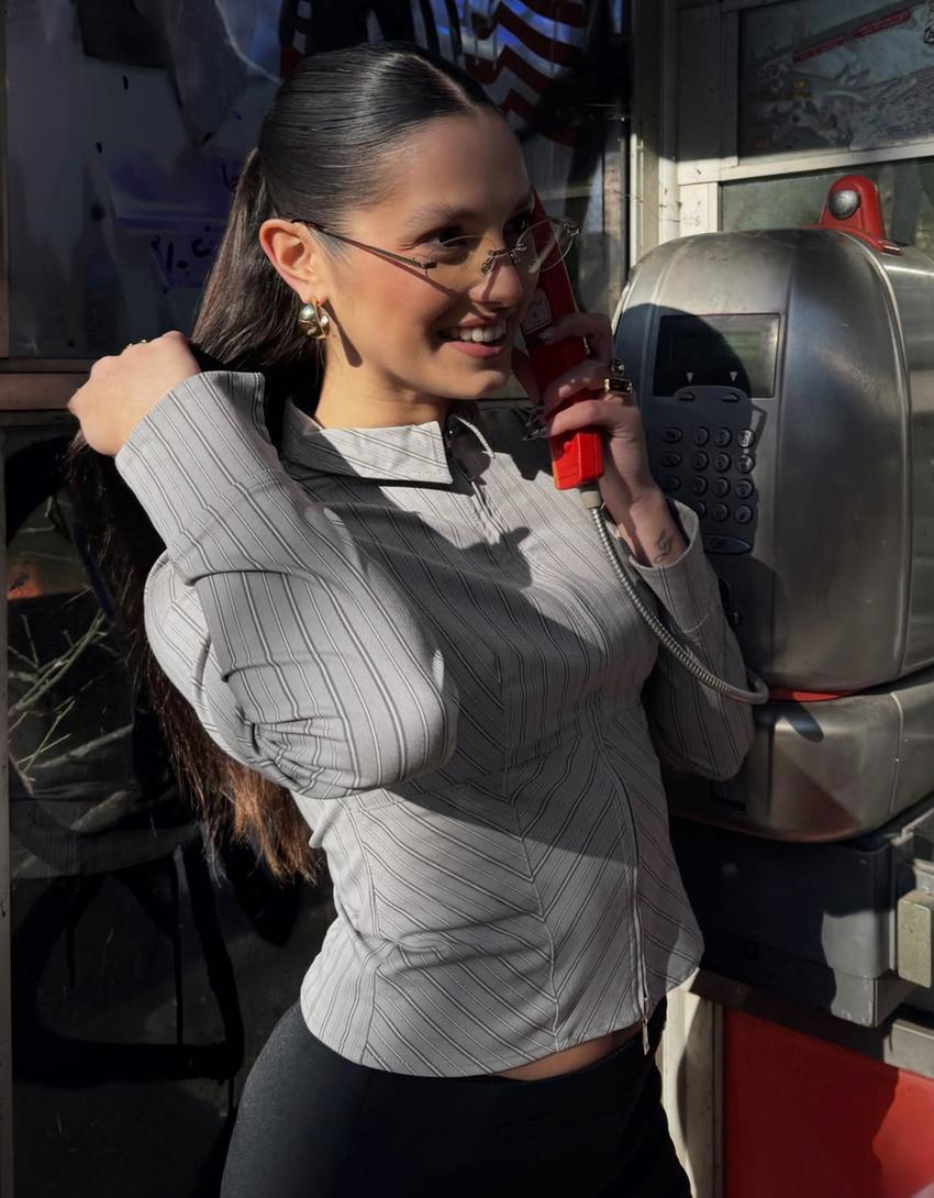 Chemise à manches longues et fermeture éclair-Gris