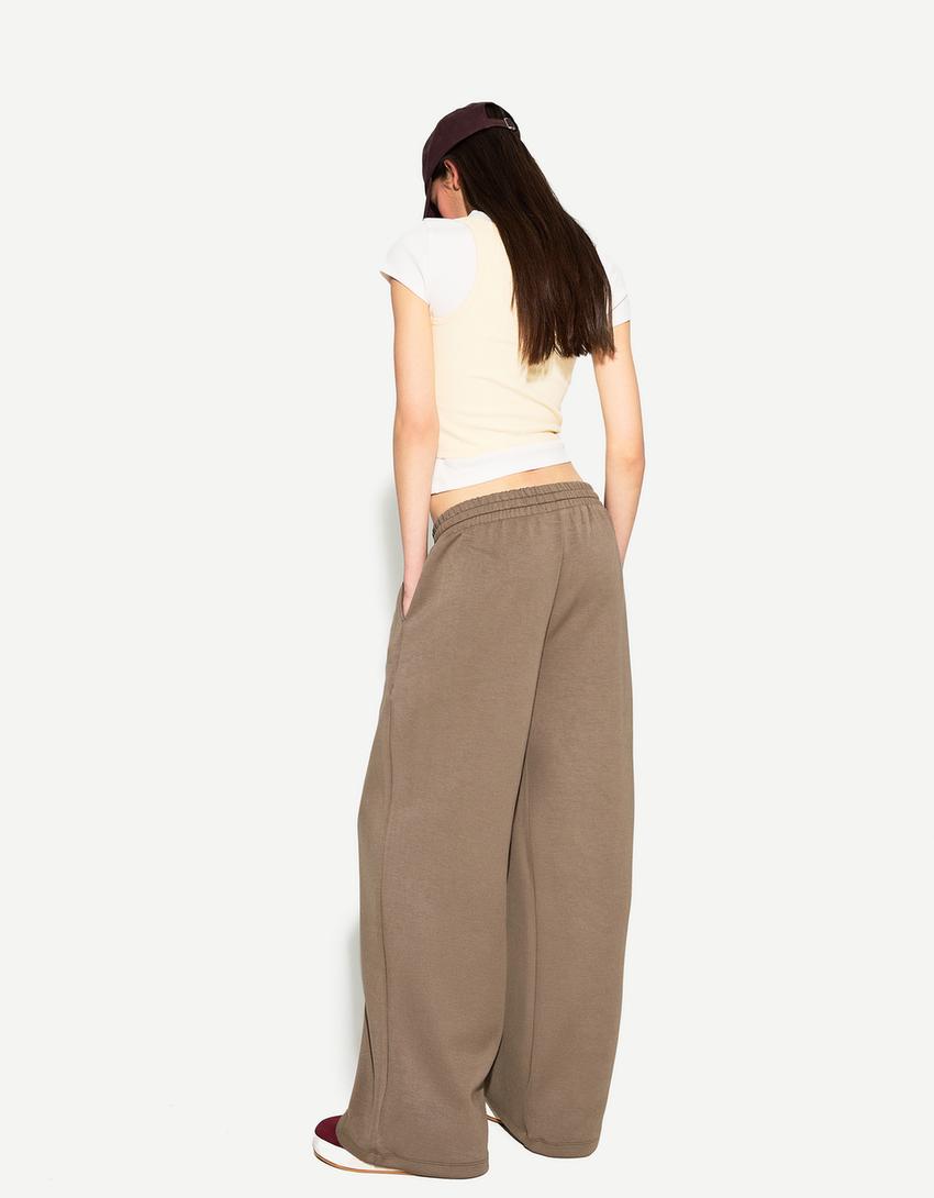 Soft touch wide-leg trousers-Sand
