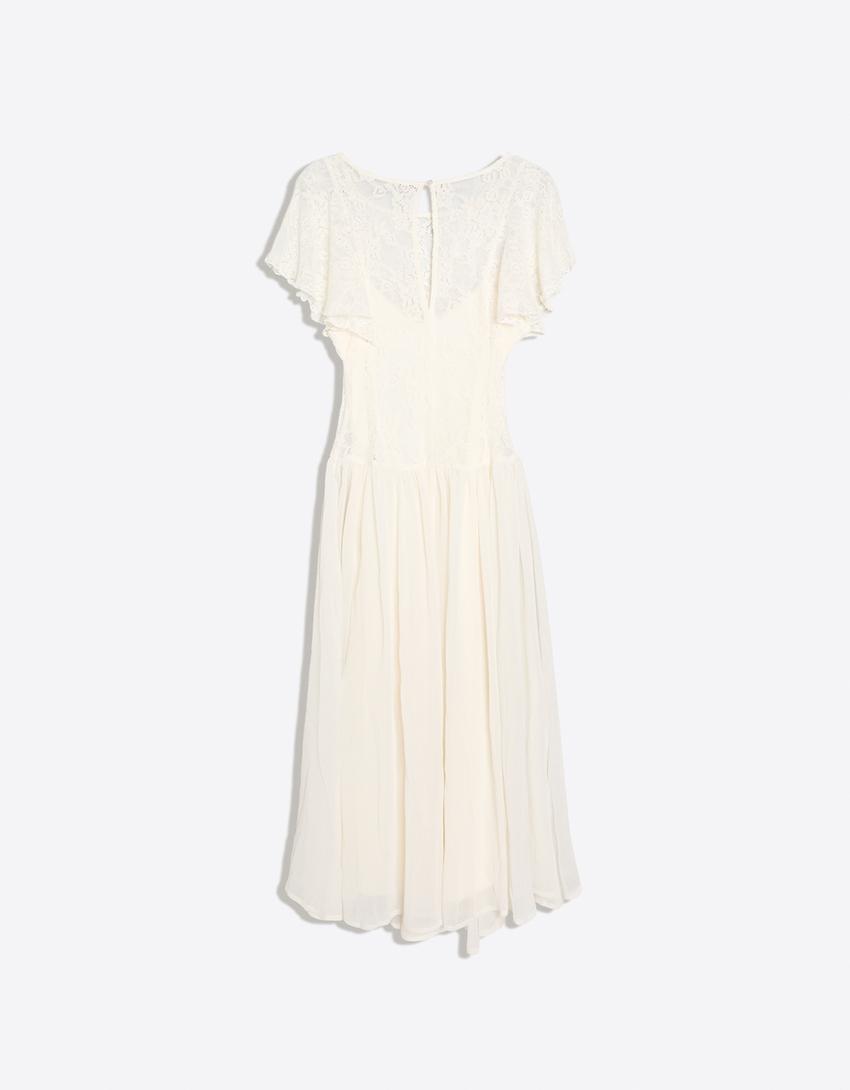 Cape sleeve midi dress-Cream
