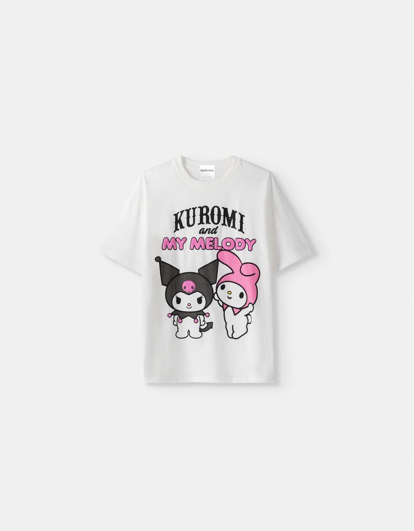 Kısa kollu Kuromi baskılı t-shirt-Kirli beyaz-4