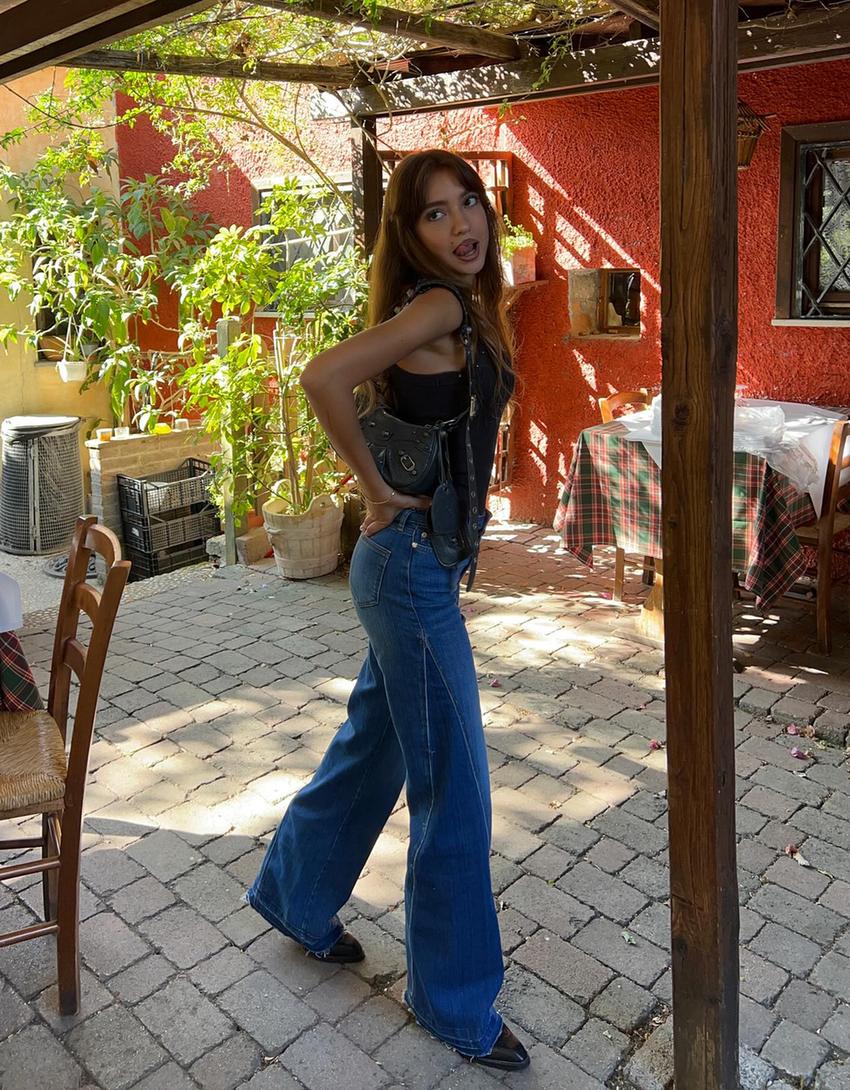 Jeans flare contraste-Bleu lavé-3