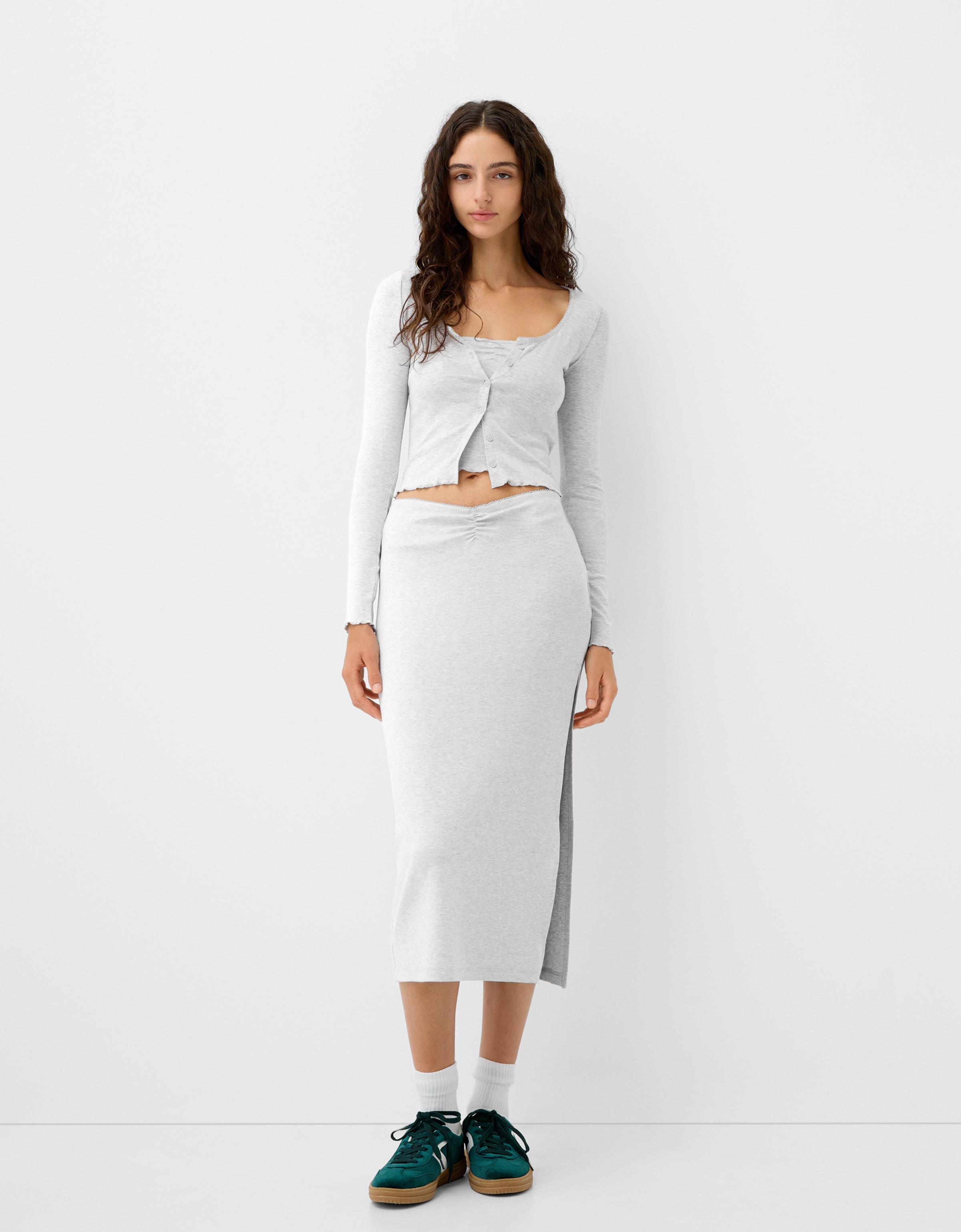 Gathered midi skirt Skirts shorts BSK Teen Bershka