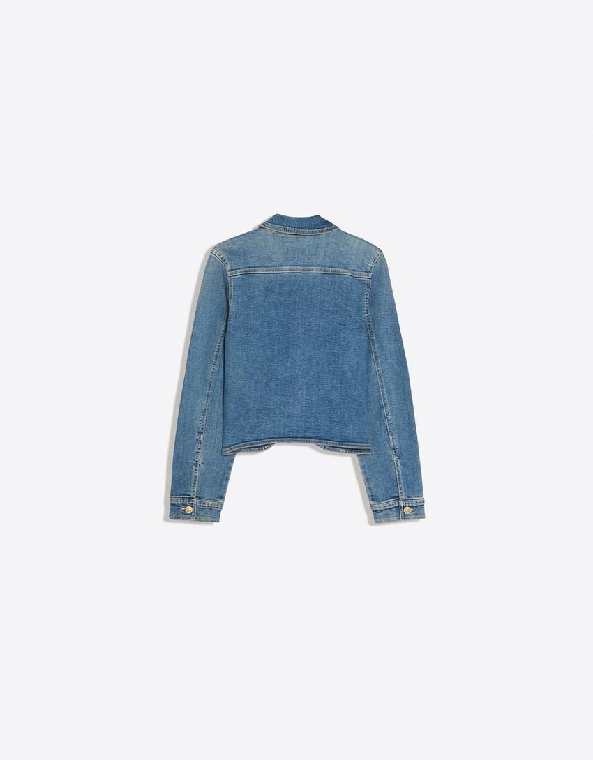 Giacca in denim fitted asimmetrica-Azzurro