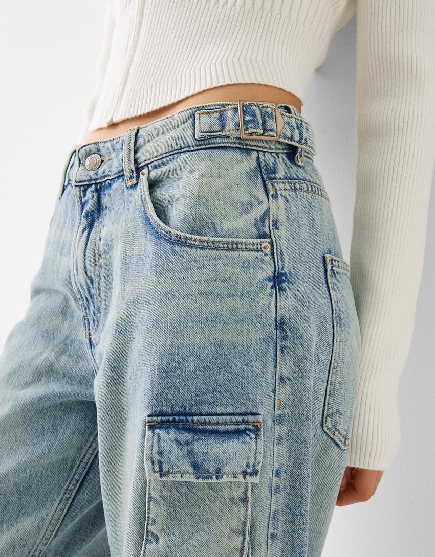 Multi-pocket cargo jeans-Light blue-5