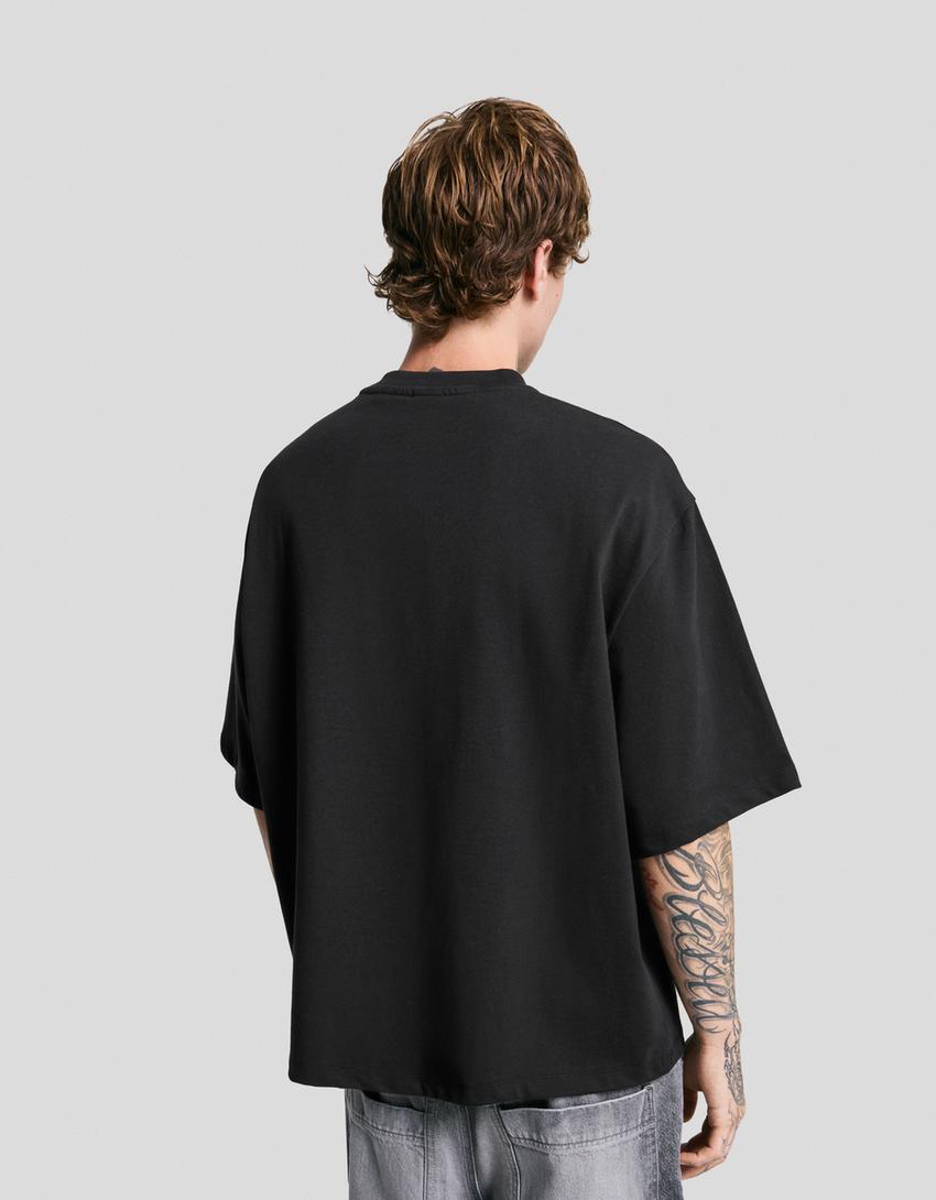 Camiseta manga corta felpa-Negro