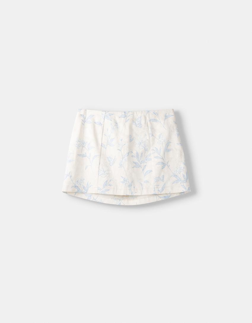 تنورة قصيرة جاكار ساتان-كريمي-5