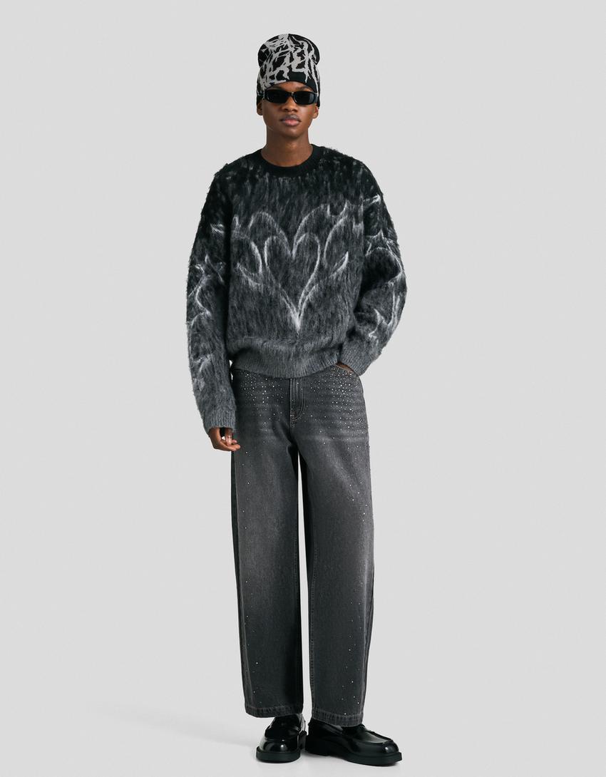 Pull imprimé effet brossé-Noir