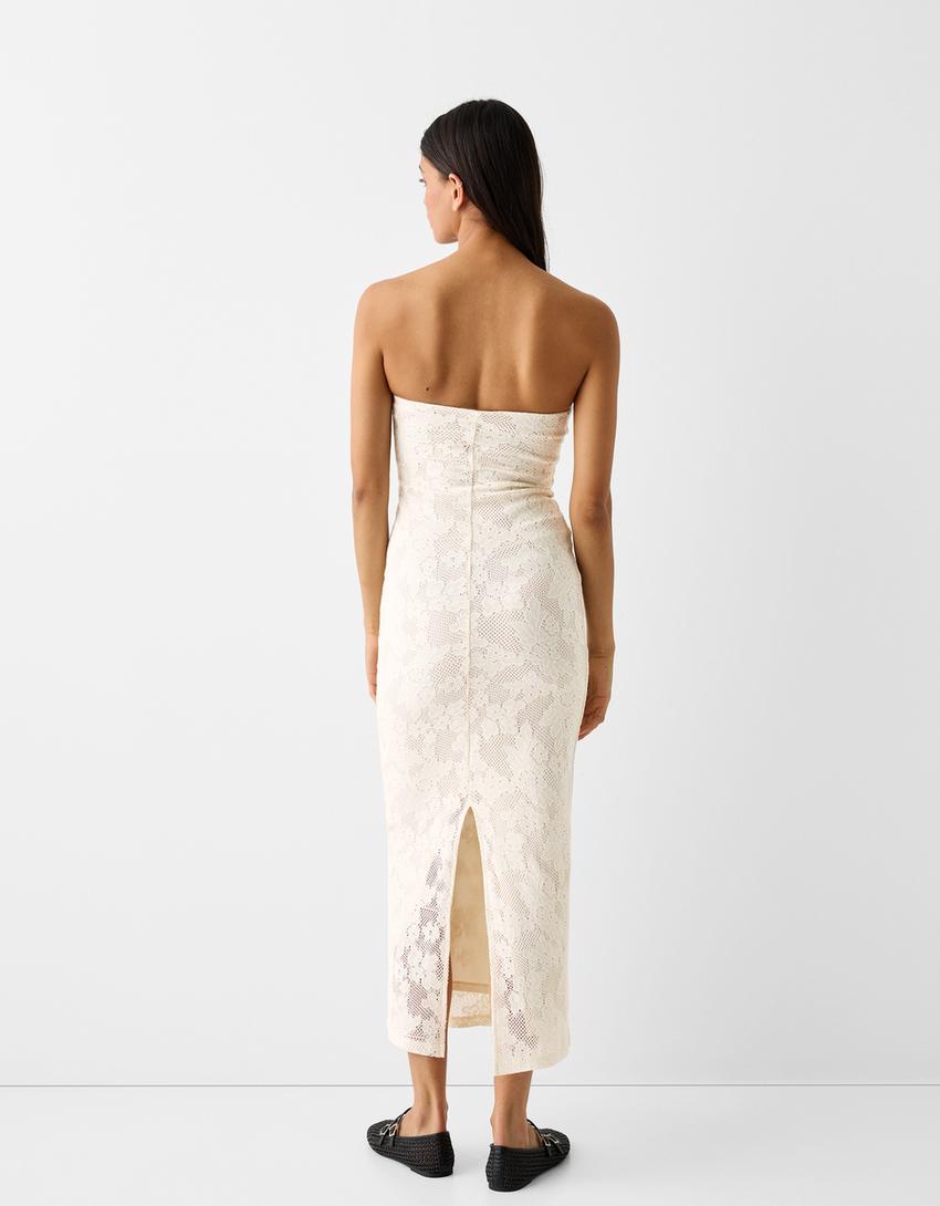 Rustic bandeau midi dress-Cream-2