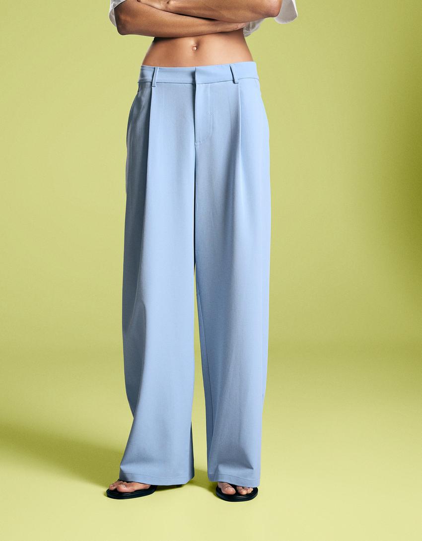 Çift kumaşlı hacimli pantolon-Açık mavi