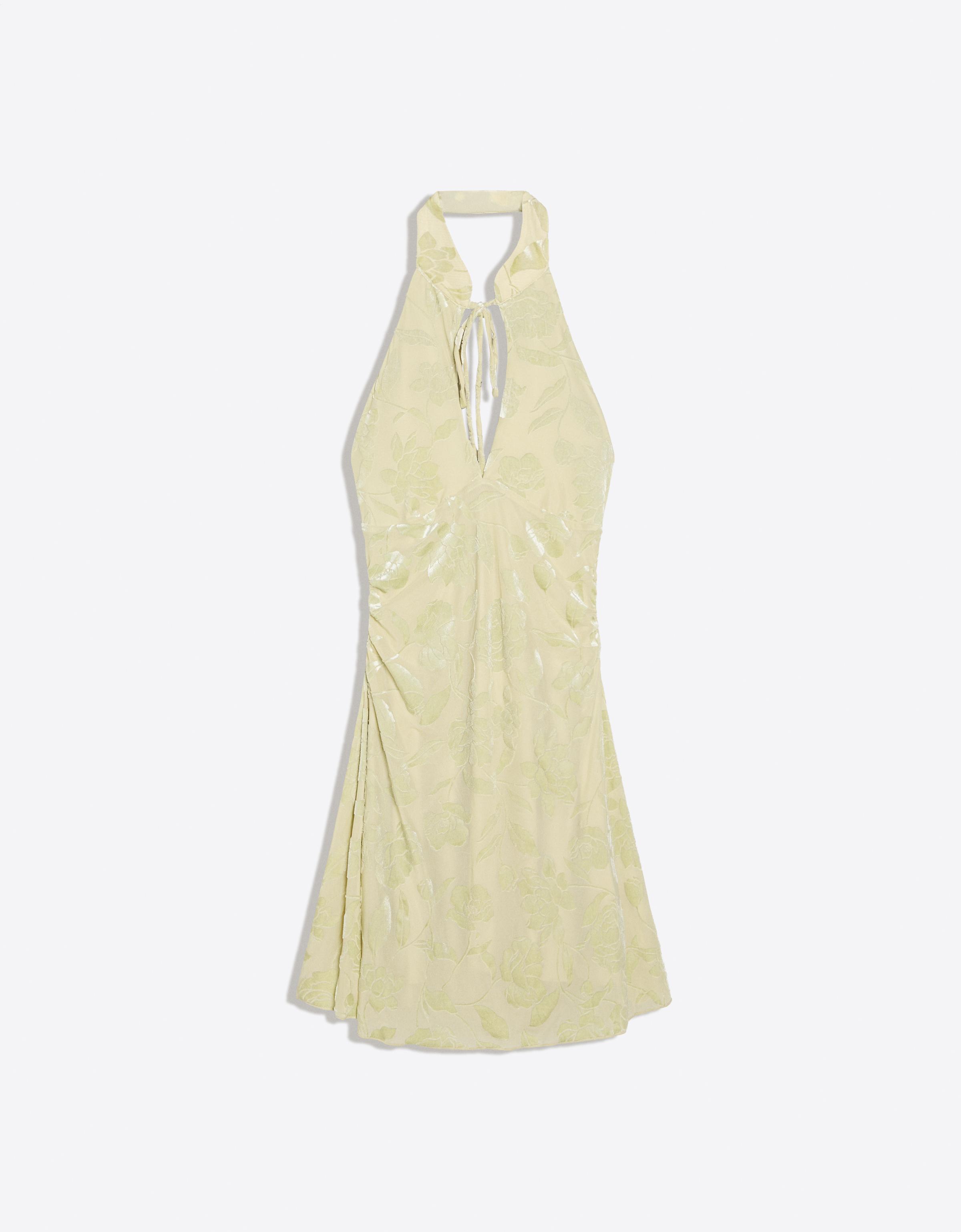 Mini halter dress in flocked tulle — Green