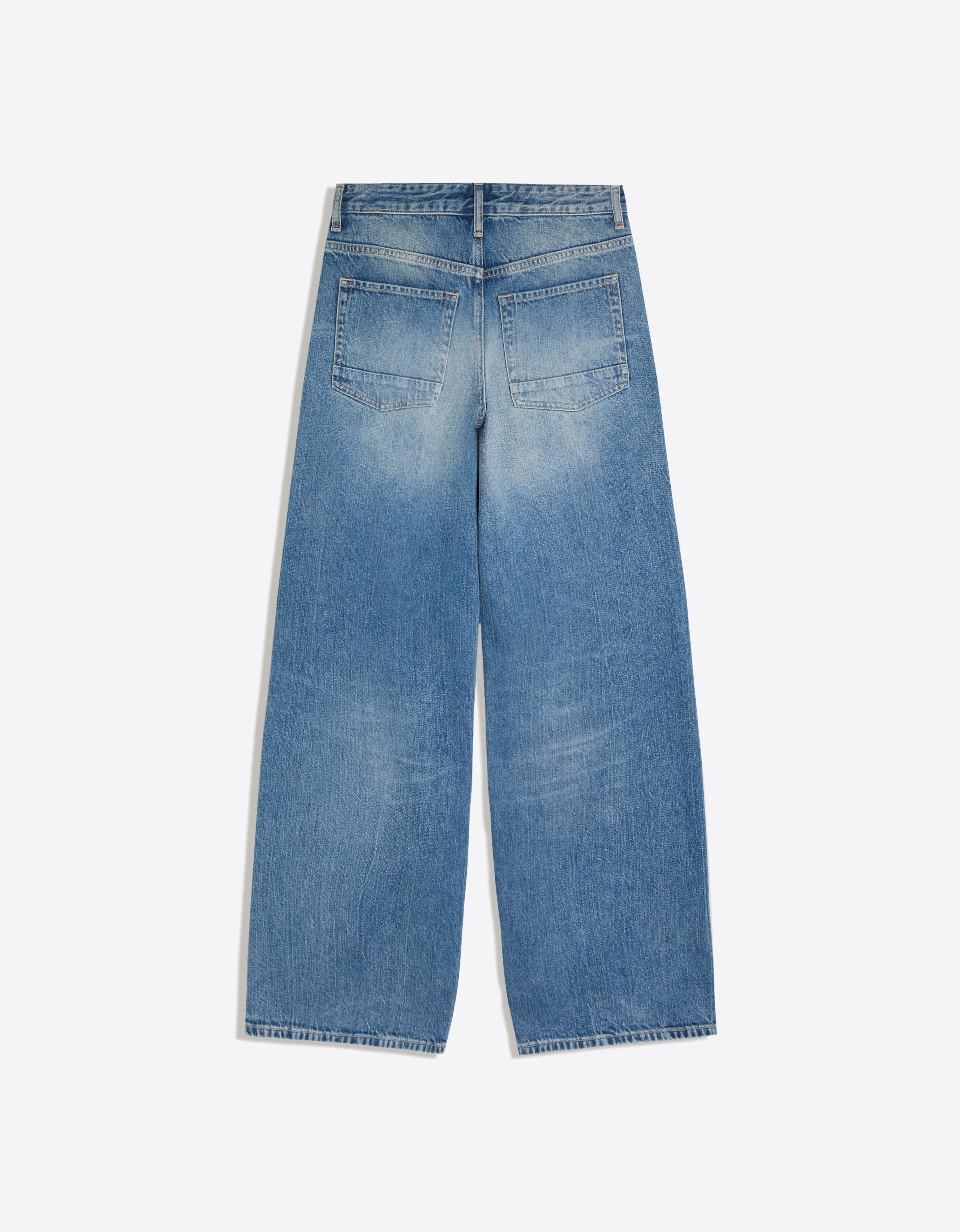 Low-rise straight-leg jeans with crossover waist — Light blue