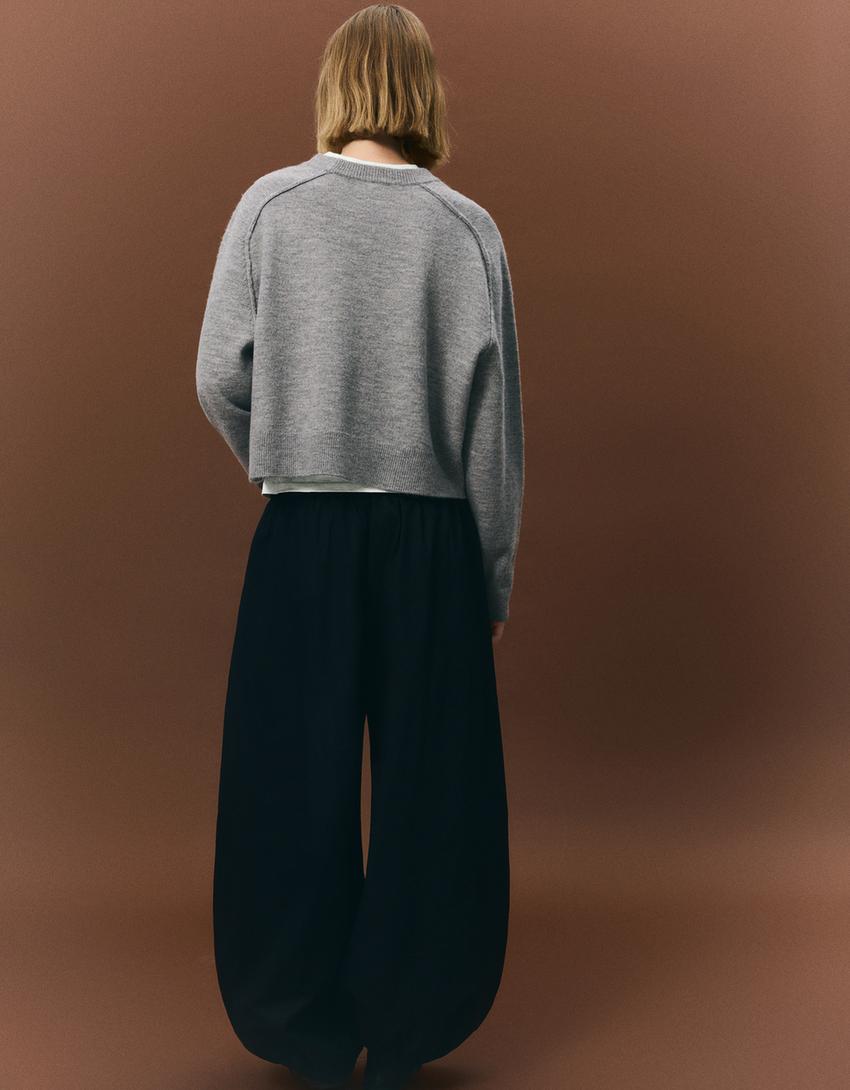 Dikişli triko kazak-Gri