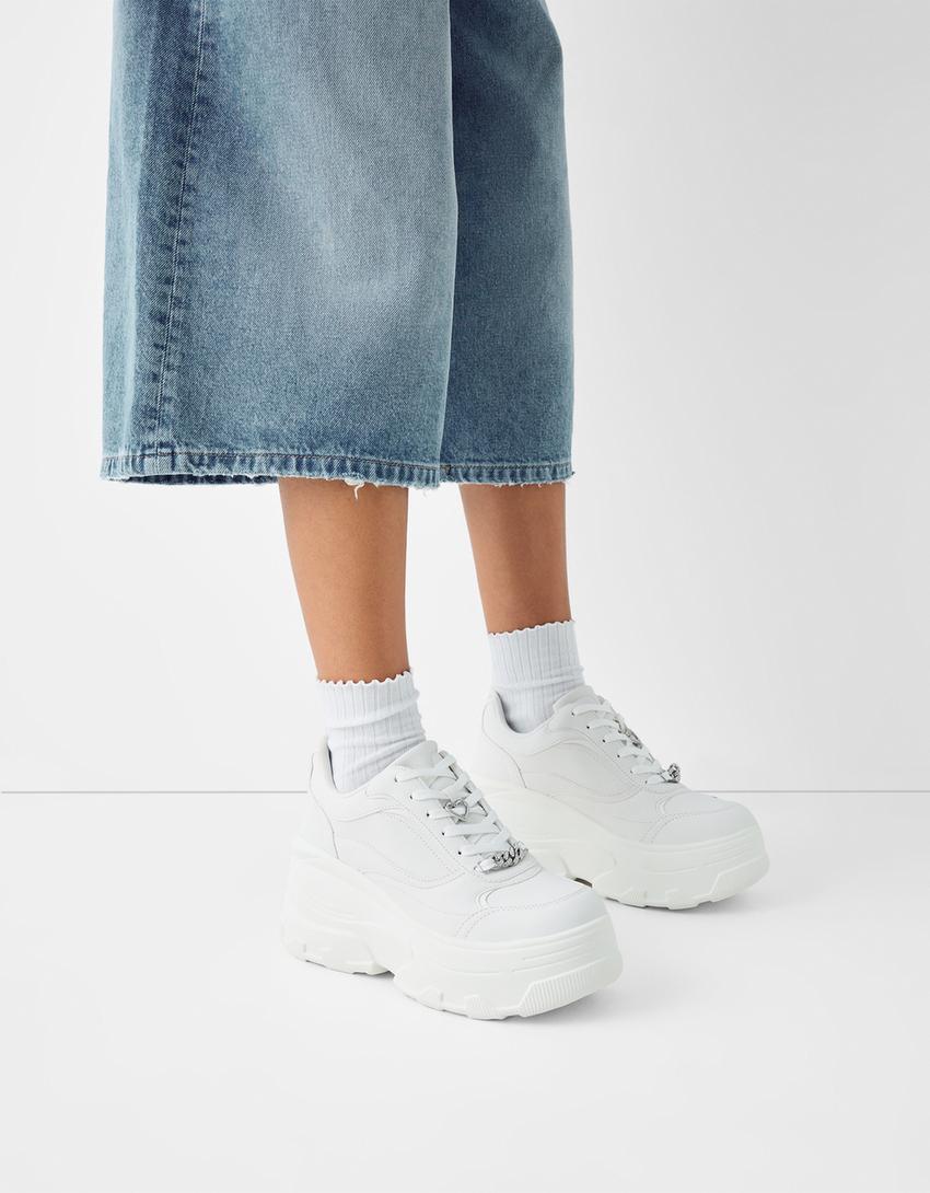bershka white platform sneakers