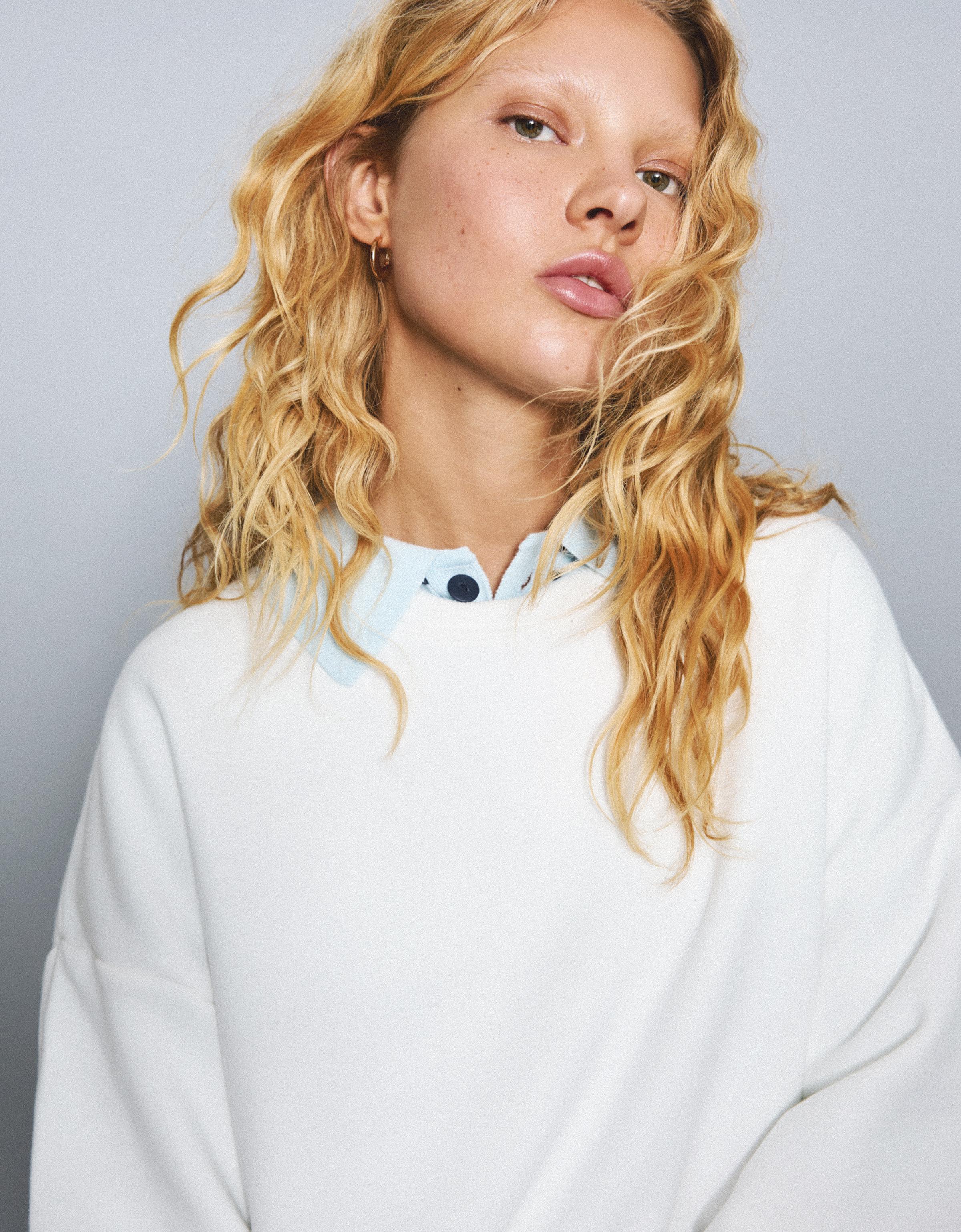 Bershka Oversize-Sweatshirt Mit Taschen Damen Xl Grbrochenes Weiss