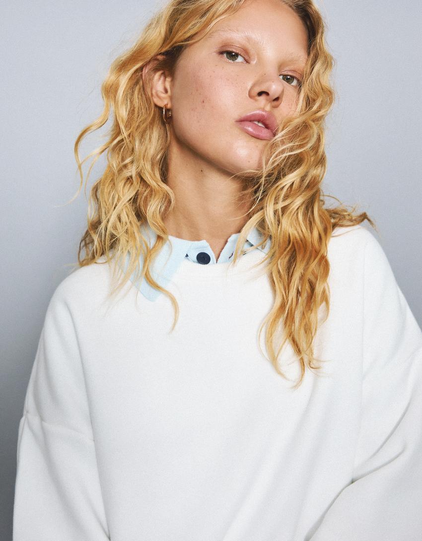 Oversized sweater met zakken-Gebroken Wit-0