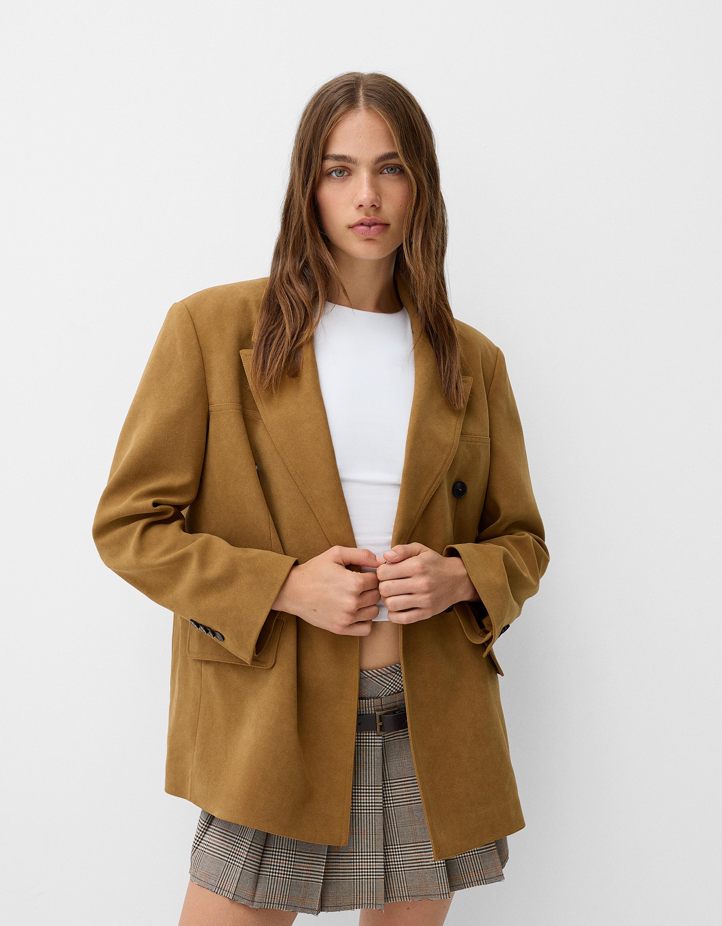 Bershka Oversize-Blazer Aus Wildlederimitat Damen L Braun