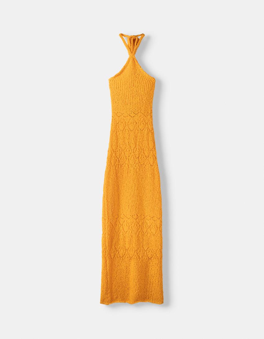 Rustic halter midi dress-Orange
