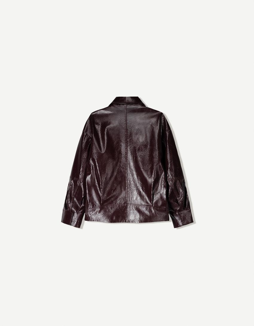 Blouson effet vinyle-Bordeaux-5