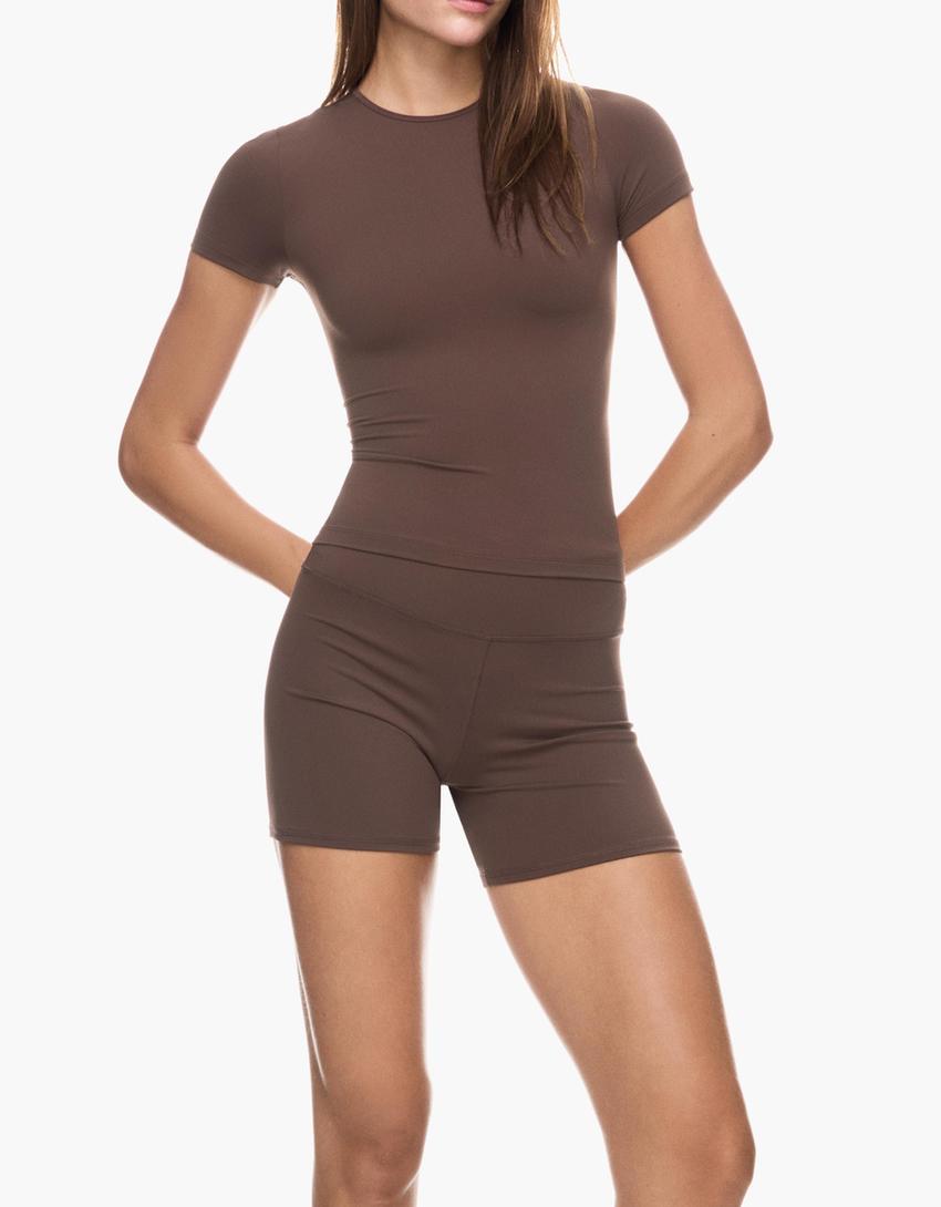 T-shirt quick dry & breathable manga curta-Marrom-2
