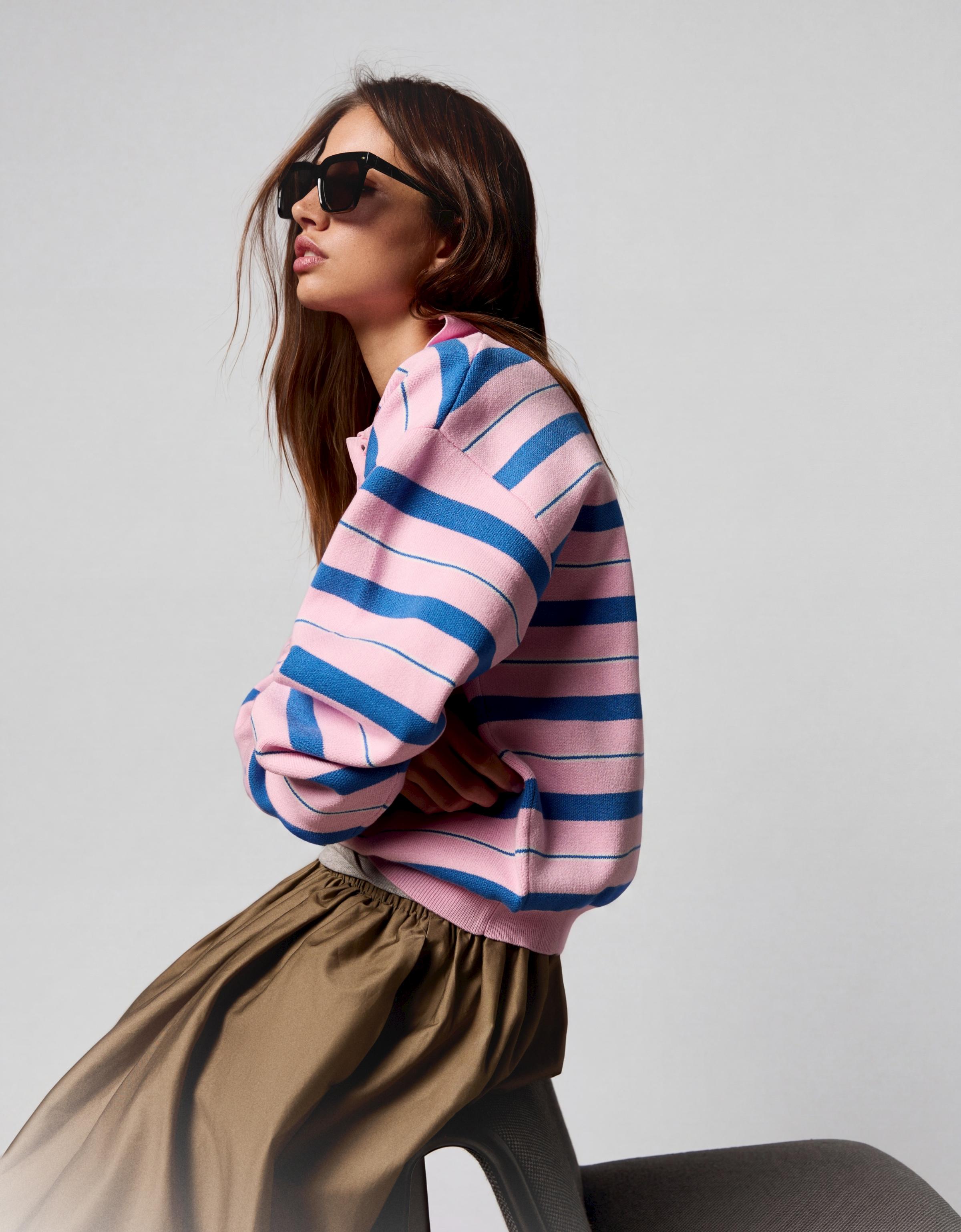 Oversize polo collar jumper — Pink