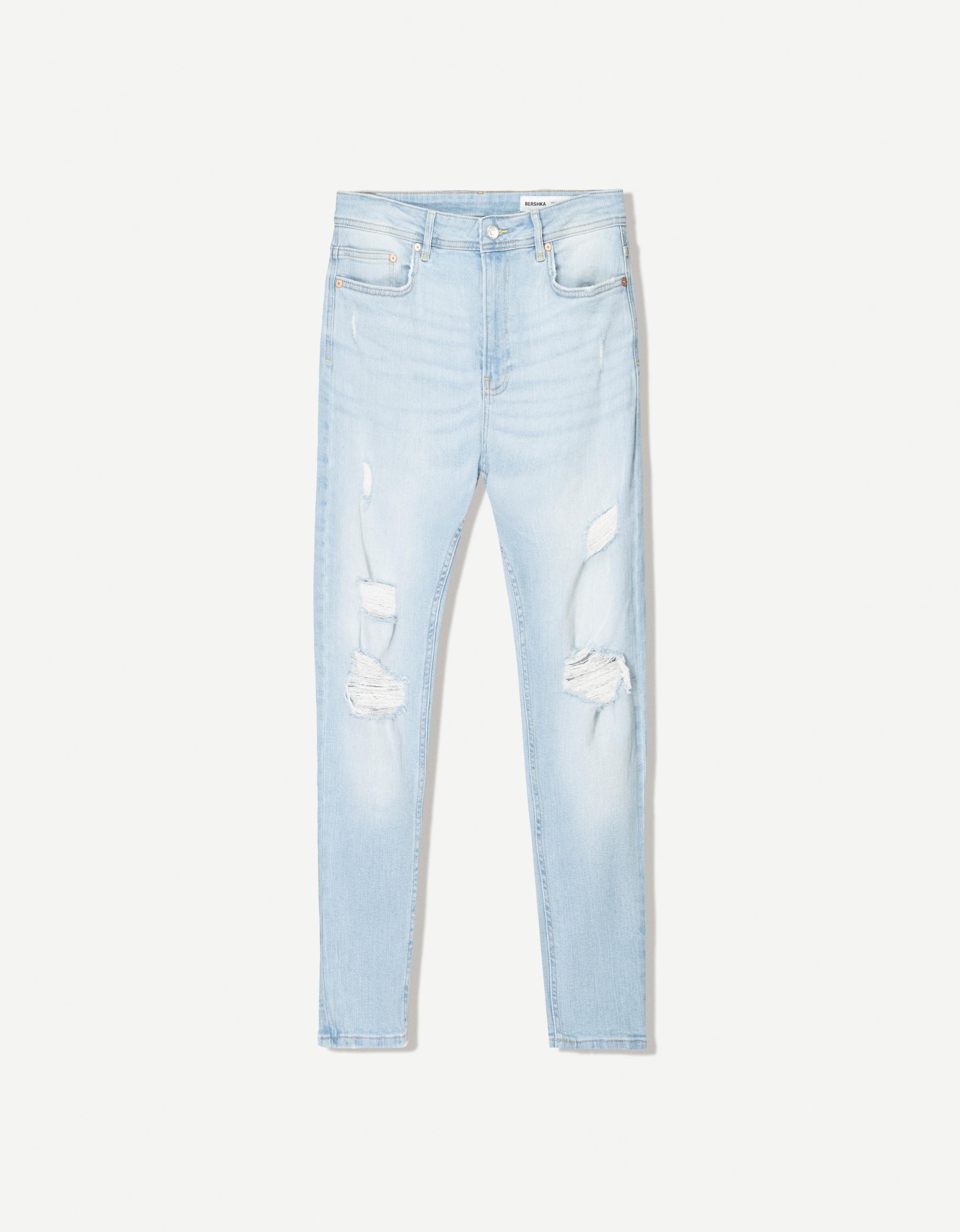 Bershka Super Skinny Jeans Mit Rissen Herren 34 Ausgewaschenes Blau