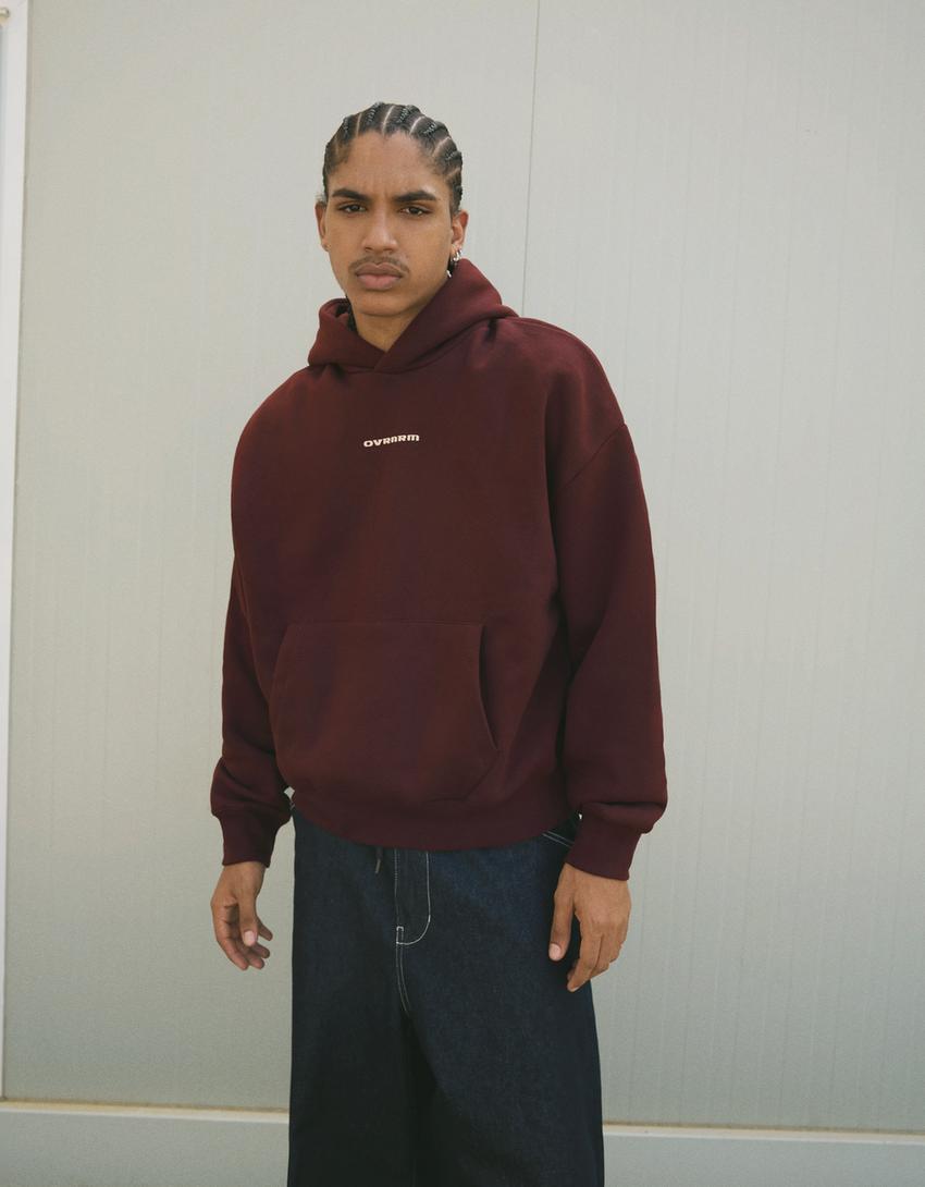 Printed boxy fit hoodie-Brown