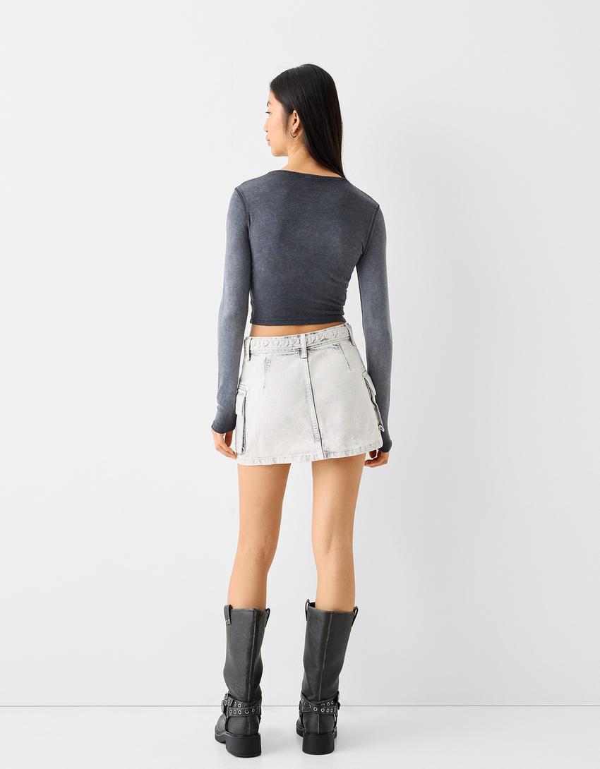 T-shirt à manches longues imprimé-Gris-1