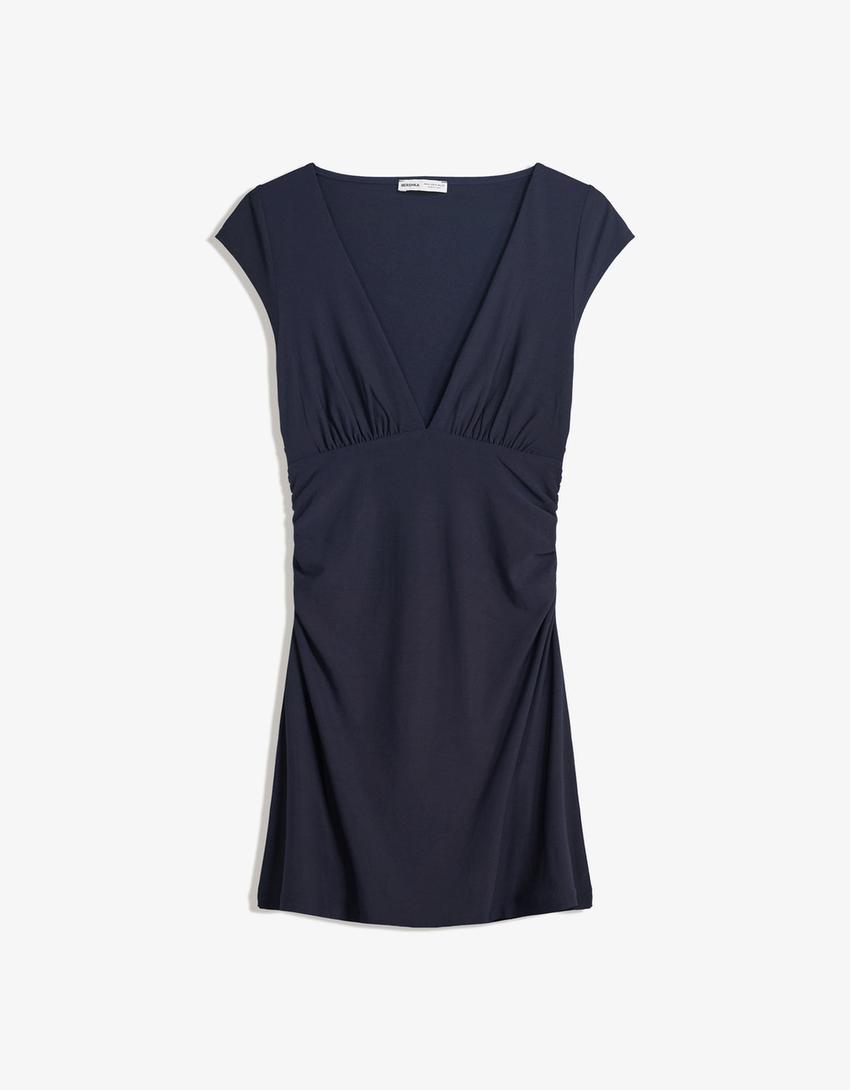 Mini-jurk met plooi-Marineblau