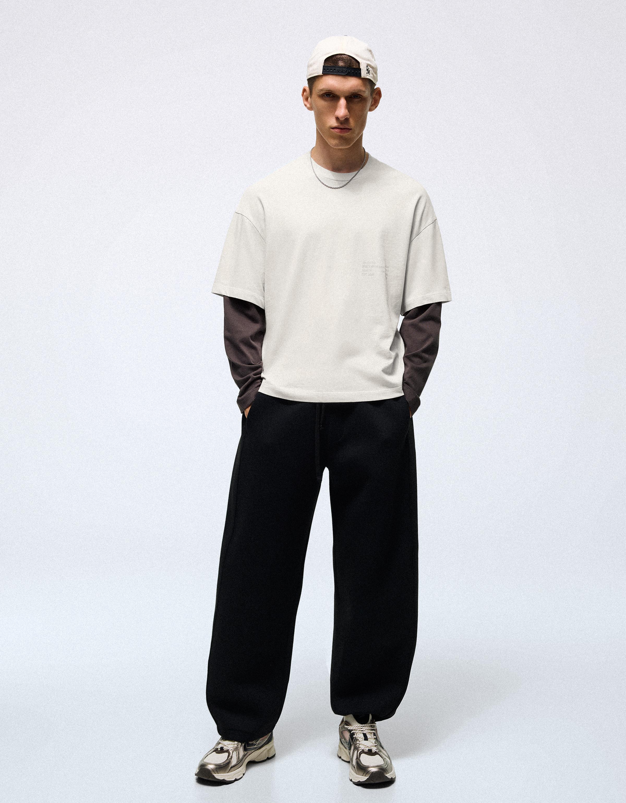 Contrast double-sleeve T-shirt — Grey