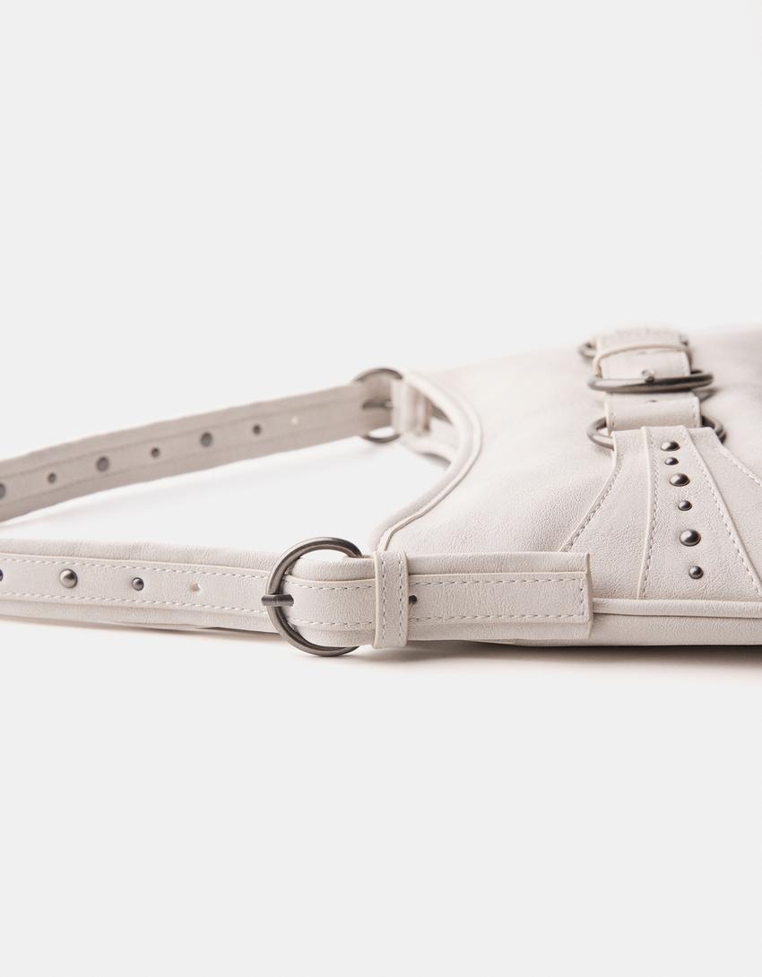 Studded shoulder bag with rings-Stone