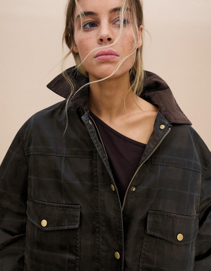 Waxed corduroy scarf jacket-Green