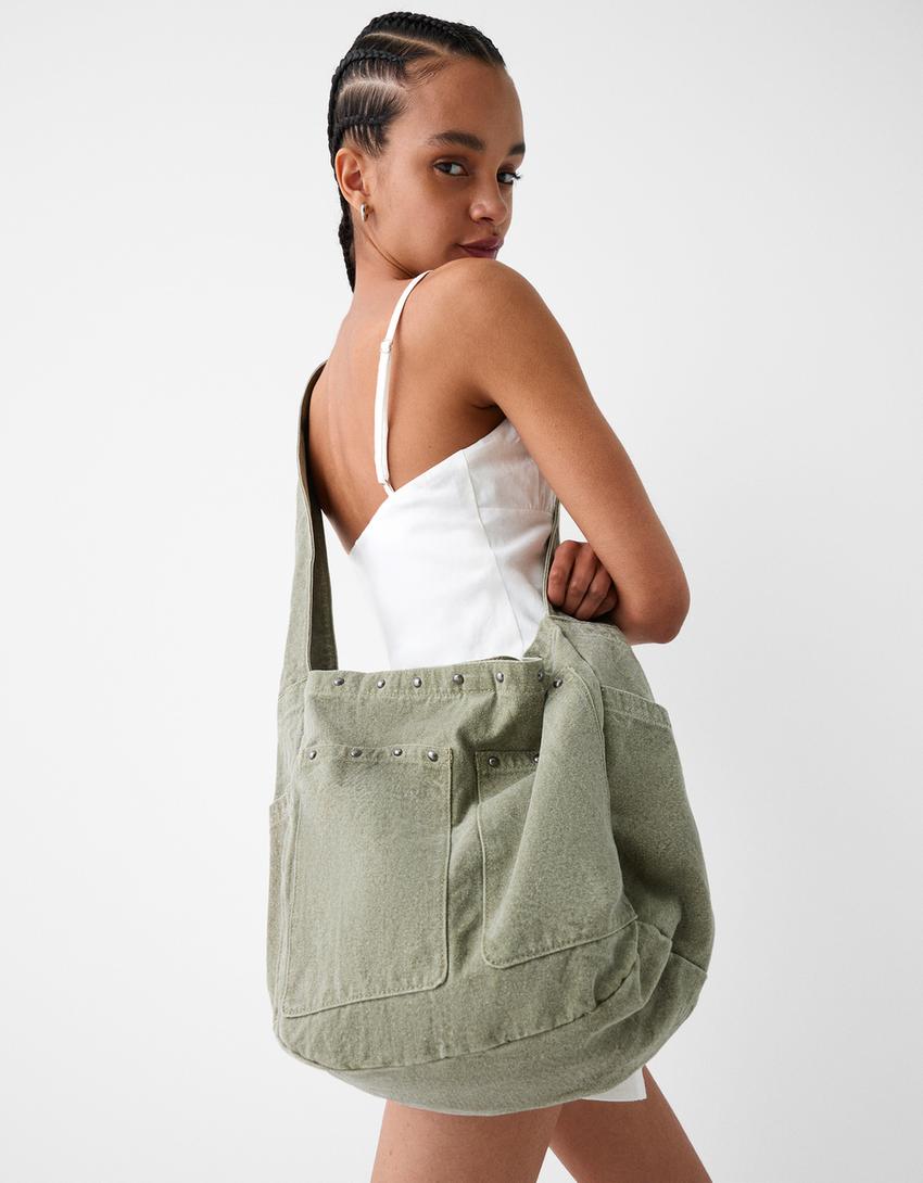 Sac à bandoulière en toile-Kaki-1