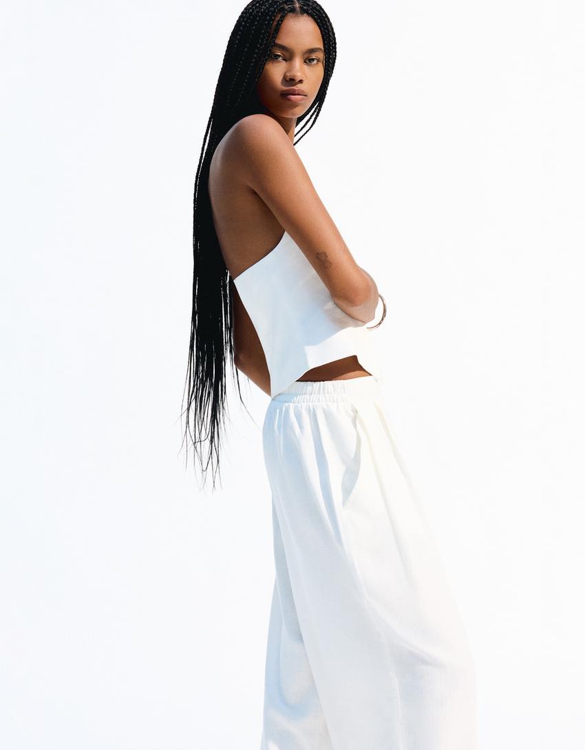 Balloon fit linen blend pants with darts