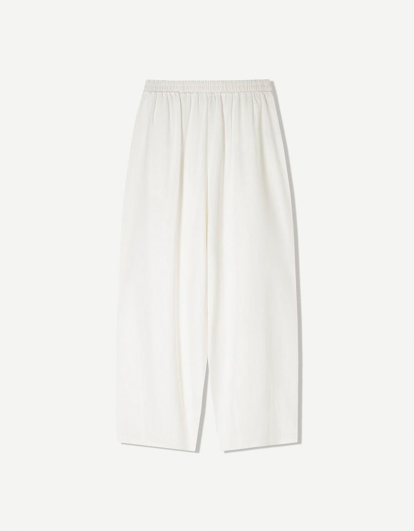 Linen blend balloon fit trousers with darts-Off white